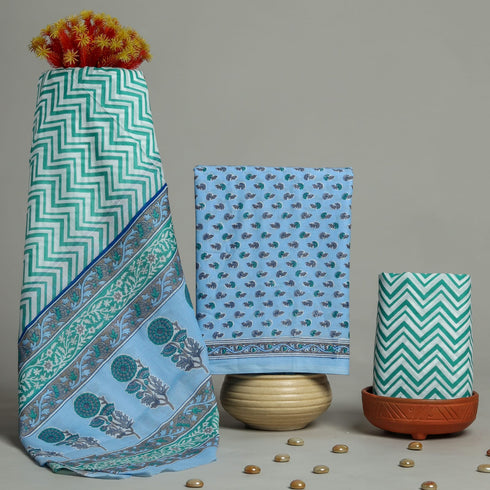 Elegant Buti Print Cotton Suit Set with Mulmul Dupatta (PRMUL70)